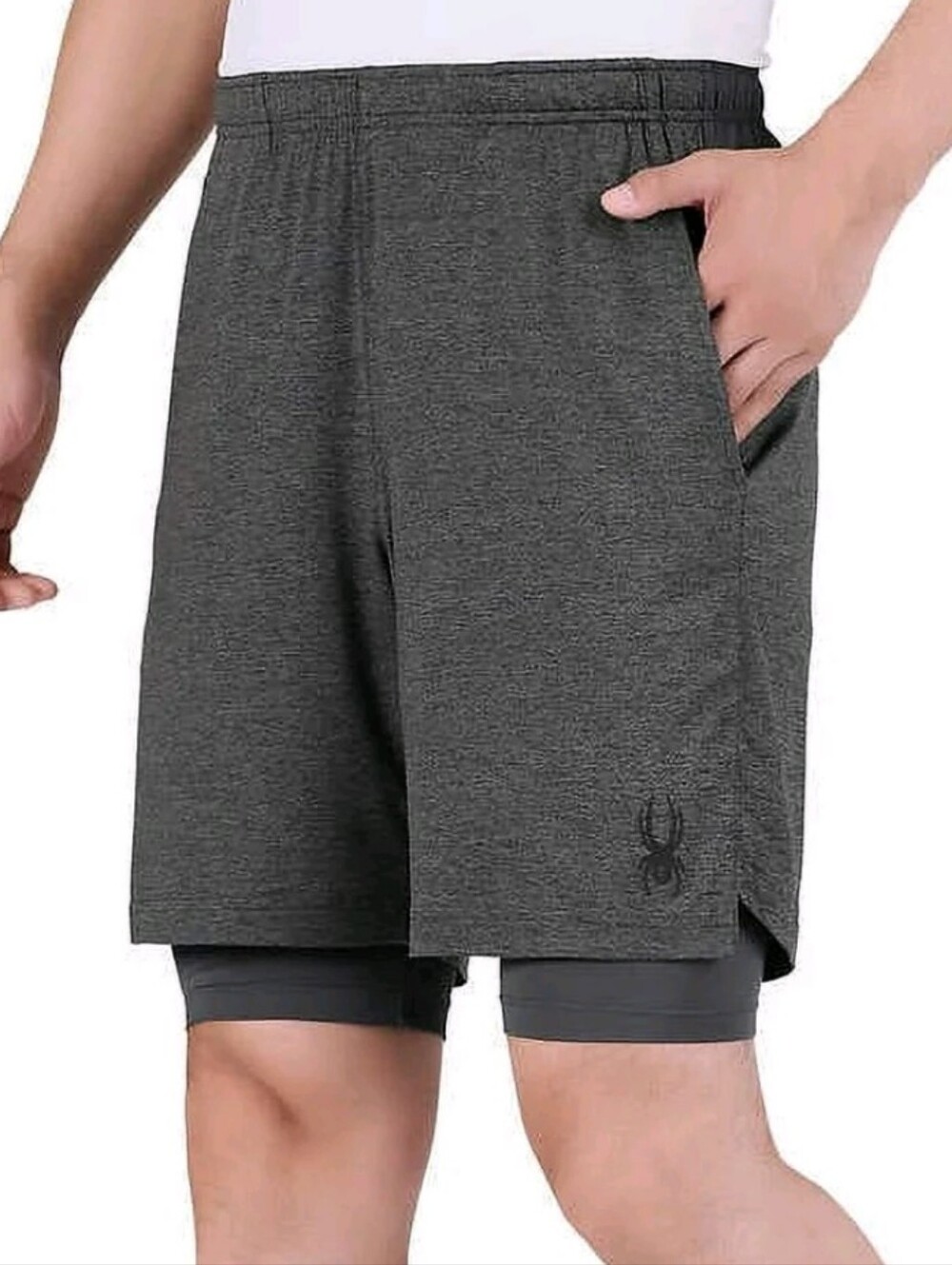 Spyder Active Charcoal Gray 2-in-1 Performance Training Shorts Sz L